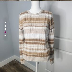 Valerie Stevens Stylish Beige and White Striped Sweater Sz:S  Preppy, Neutral